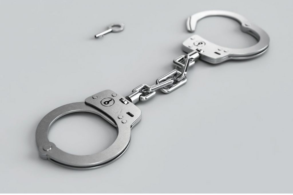 Handcuffs on a grey background
