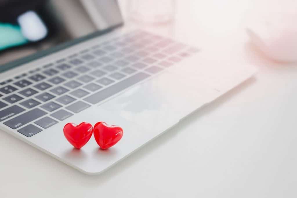 Computer with two red hearts